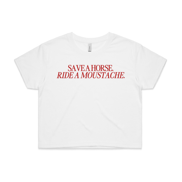 SAVE A HORSE, RIDE A MOUSTACHE - GRAPHIC CROP BABY TEE Thumbnail