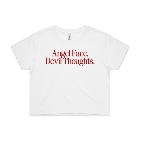 ANGEL FACE, DEVIL THOUGHTS - GRAPHIC CROP BABY TEE Thumbnail
